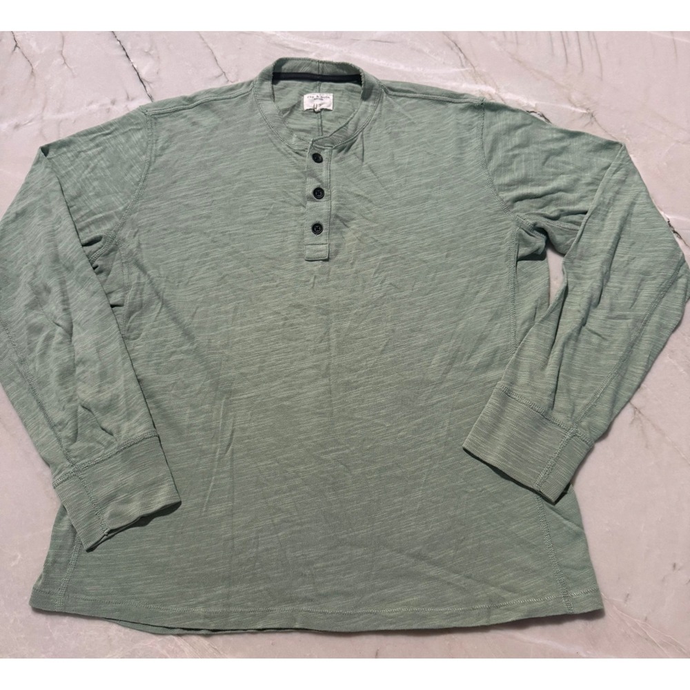 Rag & Bone Mens Long Sleeve Classic Slub Henley Shirt Sage Green Cotton Large